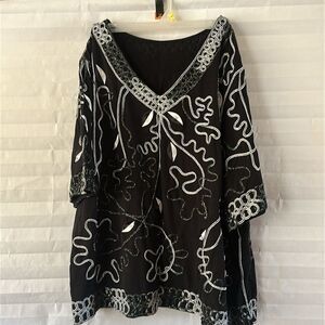 Women’s Black Silver Short Sleeve Dress Blouse Size 2XL | Unbranded Party Top